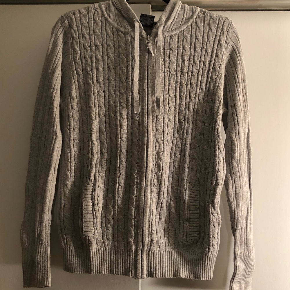 CUTE ZIP-UP CABLE KNIT GREY CARDIGAN, SZLG